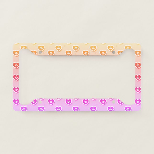 Cute Hearts Paw Prints License Plate Frame (Front)