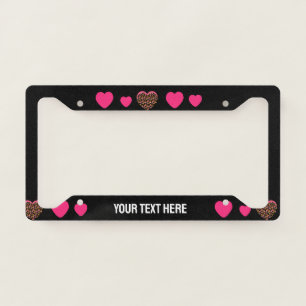Cute Hearts Pink Cheetah Name License Plate Frame