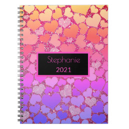 Cute Hearts Pink Rose Glittery Monograms Name Cool Notebook