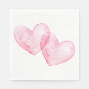 Cute Hearts Pink Watercolor Heart Wedding Napkins