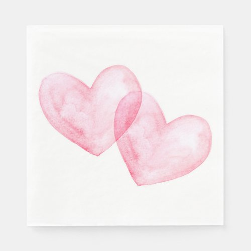 Cute Hearts Pink Watercolor Heart Wedding Napkins