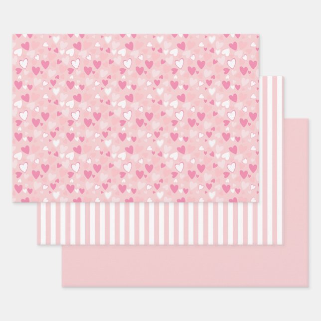 Cute Hearts Pink  Wrapping Paper Sheets (Set)