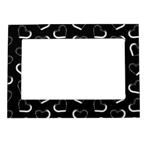 Cute Hearts Print Pattern Black Design with Hearts Magnetic Frame