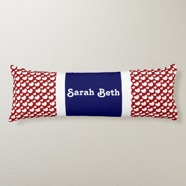 Cute Hearts, Red White & Blue, Add your name Body Pillow (Front)