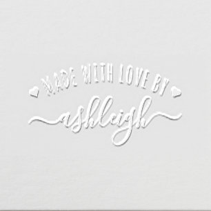 Cute Hearts & Script Made With Love   Custom Name Embosser