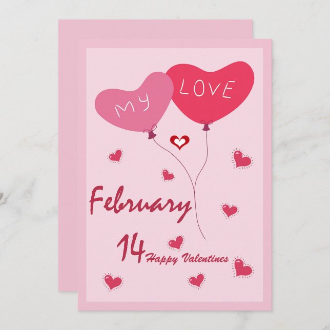 Cute Hearts Theme Pink And Red Invitation (Front/Back)