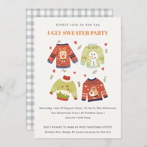 Cute Hearts Ugly Sweater Christmas Party Invite