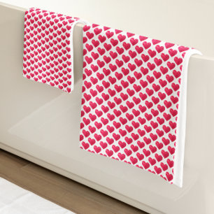 Cute Hearts Valentines Watercolor Simple Pattern Bath Towel Set
