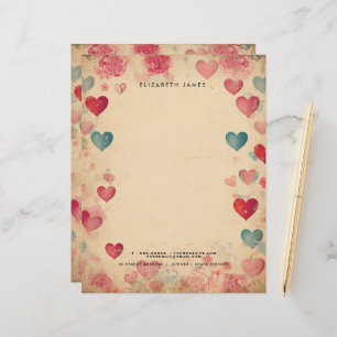 Cute Hearts Vintage Valentines Day Personized Letterhead