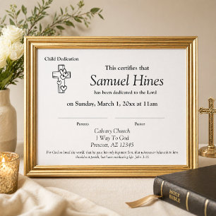 Cute Hearts Wood Cross Baby Dedication Certificate Letterhead