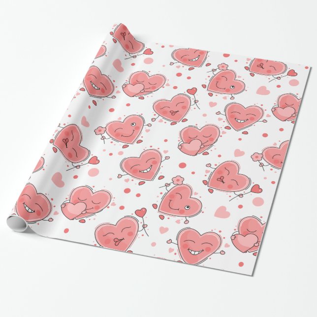 Cute Hearts Wrapping Paper (Unrolled)