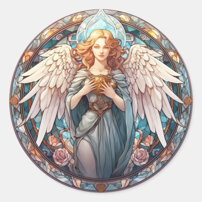 Cute Heavenly Angel religious  Classic Round Sticker (Front)
