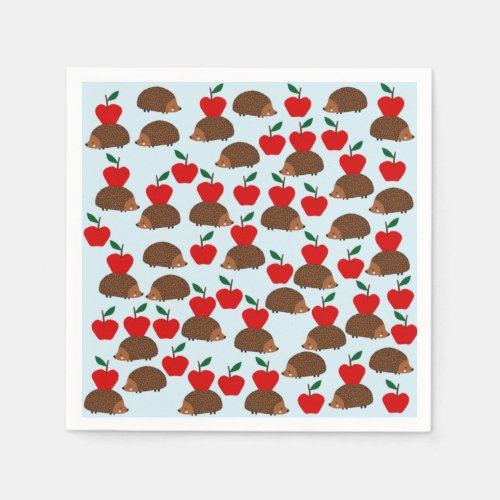 Cute Hedgehog and Apples Paper Napkins