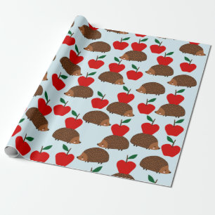 Cute Hedgehog and Apples Wrapping paper