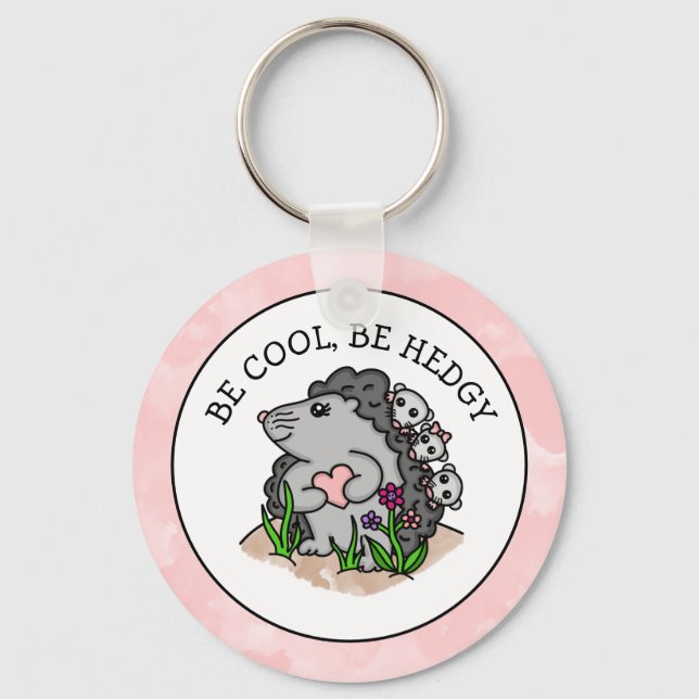 Cute Hedgehog and Babies and Funny Pun Keychain (Front)