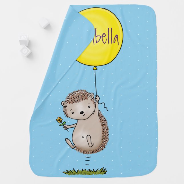 Cute hedgehog and balloon cartoon pattern baby blanket (In Situ)