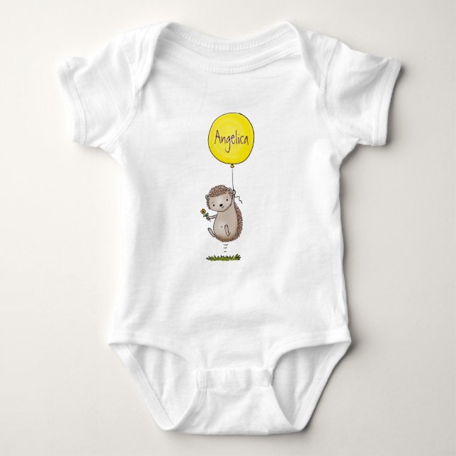 Cute hedgehog and balloon cartoon pattern baby bodysuit (Front)