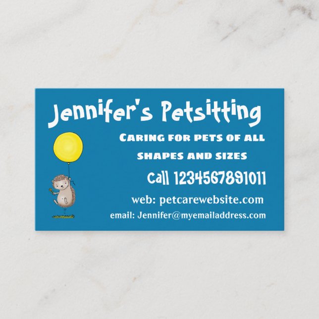 Cute hedgehog and balloon cartoon pattern business card (Front)