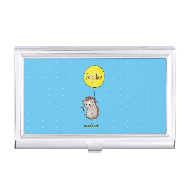 Cute hedgehog and balloon cartoon pattern business card case (Front)