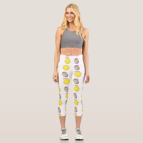 Cute hedgehog and balloon cartoon pattern capri leggings