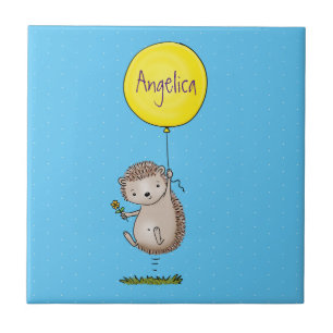 Cute hedgehog and balloon cartoon pattern ceramic tile