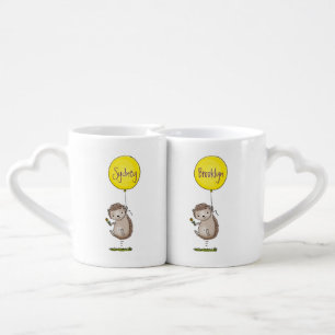 Cute hedgehog and balloon cartoon pattern coffee mug set