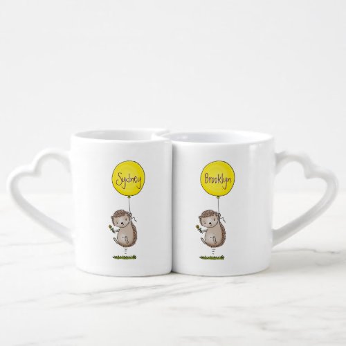 Cute hedgehog and balloon cartoon pattern coffee mug set