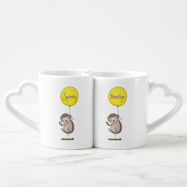 Cute hedgehog and balloon cartoon pattern coffee mug set (Back Nesting)