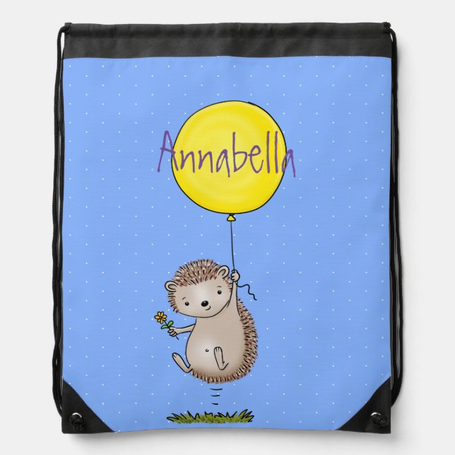Cute hedgehog and balloon cartoon pattern drawstring bag (Front)