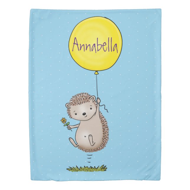 Cute hedgehog and balloon cartoon pattern duvet cover (Front)