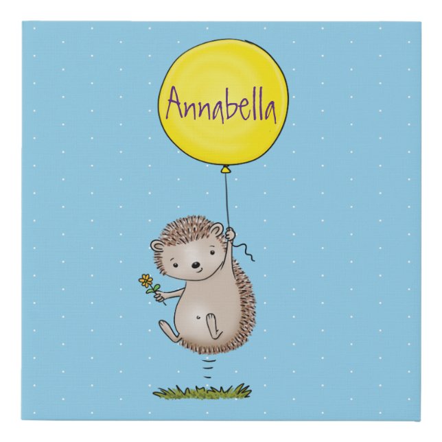 Cute hedgehog and balloon cartoon pattern faux canvas print (Front)