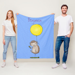 Cute hedgehog and balloon cartoon pattern fleece blanket