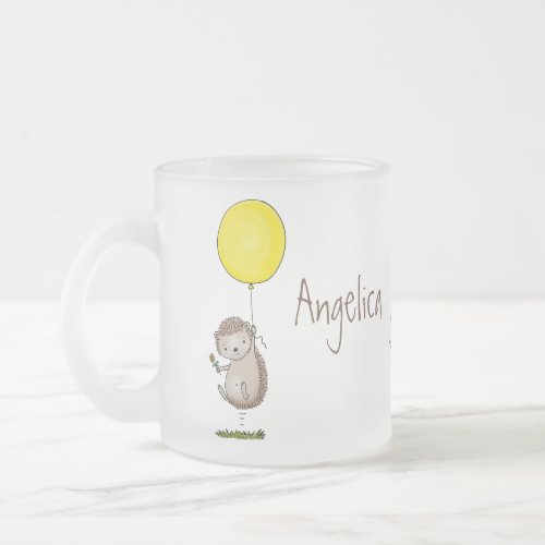 Cute hedgehog and balloon cartoon pattern frosted glass coffee mug