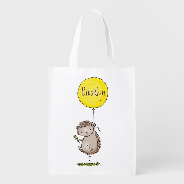 Cute hedgehog and balloon cartoon pattern grocery bag (Front)