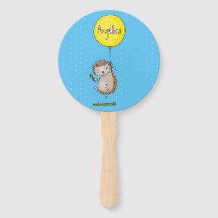 Cute hedgehog and balloon cartoon pattern hand fan