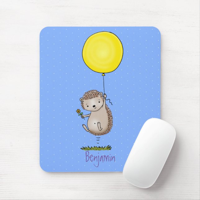 Cute hedgehog and balloon cartoon pattern mouse pad (With Mouse)