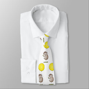 Cute hedgehog and balloon cartoon pattern neck tie