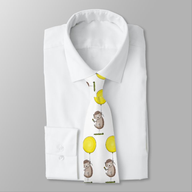 Cute hedgehog and balloon cartoon pattern neck tie (Tied)