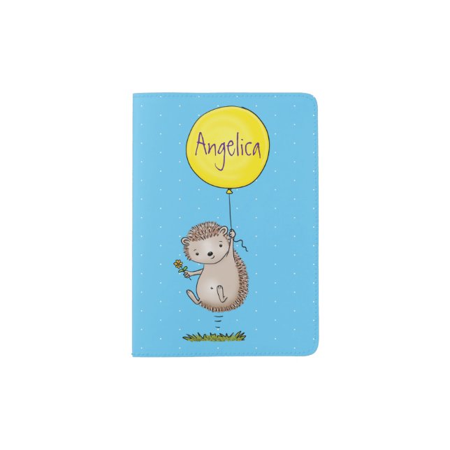 Cute hedgehog and balloon cartoon pattern passport holder (Front)