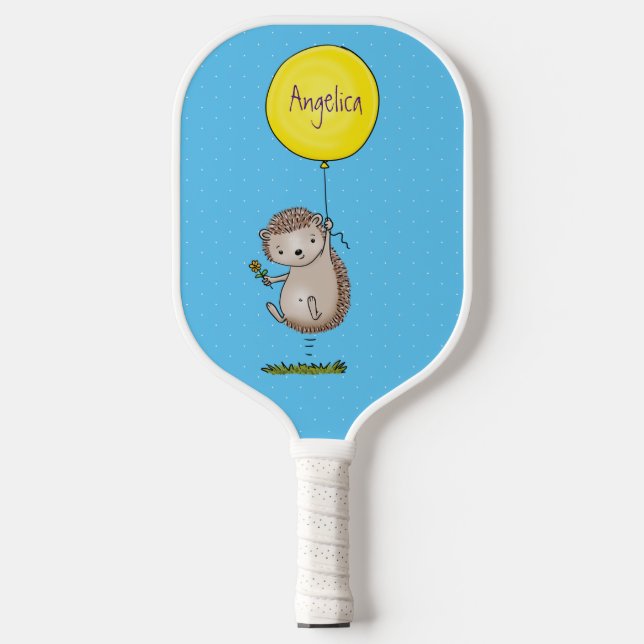 Cute hedgehog and balloon cartoon pattern  pickleball paddle (Front)