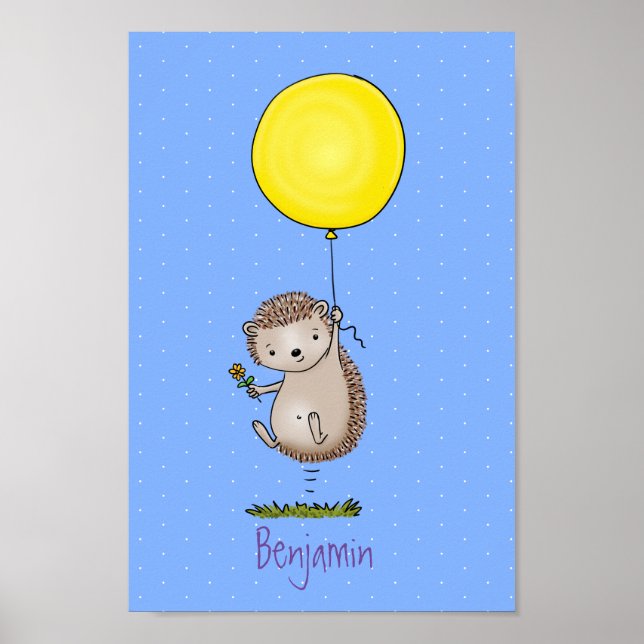 Cute hedgehog and balloon cartoon pattern poster (Front)