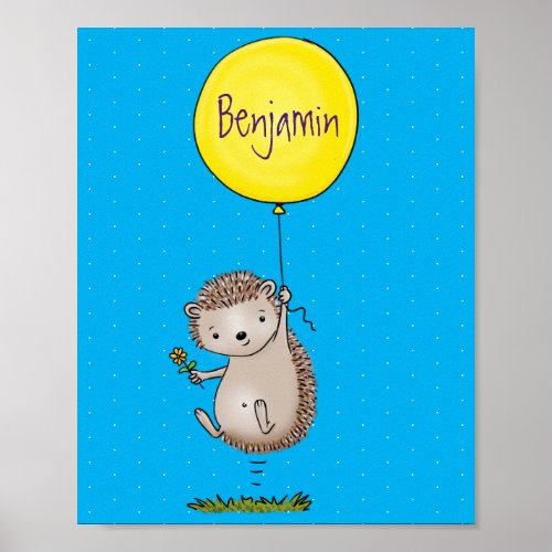 Cute hedgehog and balloon cartoon pattern poster