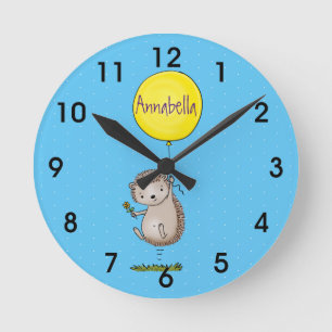 Cute hedgehog and balloon cartoon pattern round clock