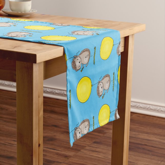 Cute hedgehog and balloon cartoon pattern short table runner (In Situ)