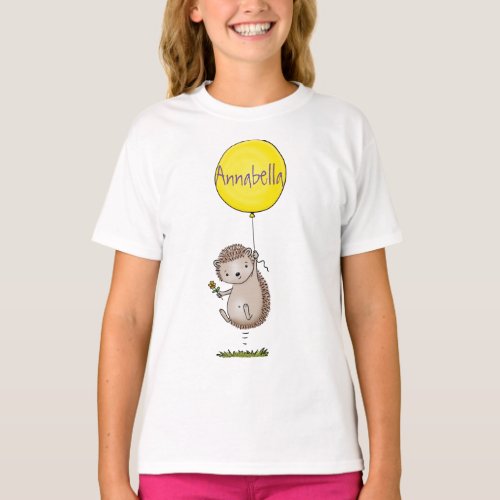 Cute hedgehog and balloon cartoon pattern T_Shirt