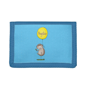 Cute hedgehog and balloon cartoon pattern tri-fold wallet