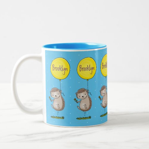 Cute hedgehog and balloon cartoon pattern Two_Tone coffee mug