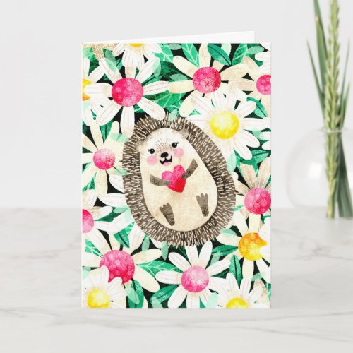 Cute Hedgehog and Daisies Just Because Love Card
