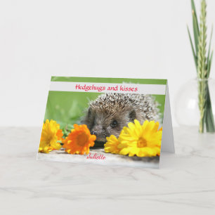Cute Hedgehog and Flowers Personalized Holiday Car Card