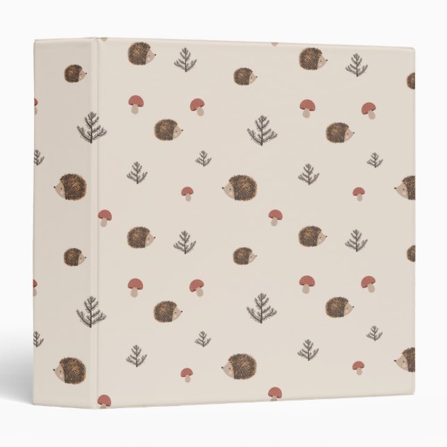 Cute Hedgehog and Mushrooms Forest Pattern 3 Ring Binder (Front/Spine)